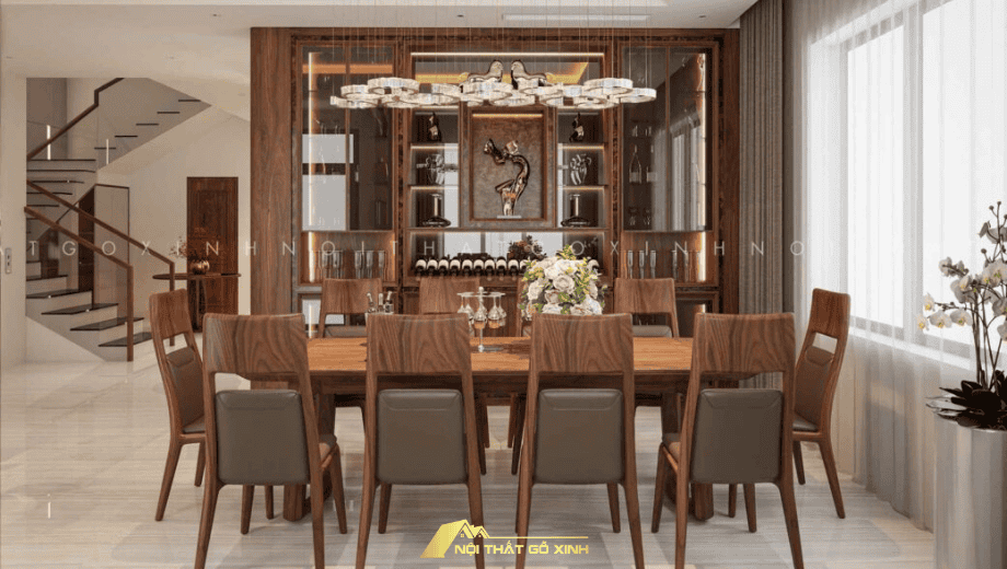 Bàn ăn gỗ óc chó 10 ghế