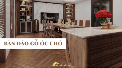 Bàn đảo gỗ óc chó tạo điểm nhấn trong không gian bếp hiện đại