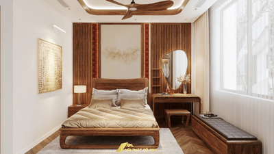 Bàn trang điểm gỗ óc chó giúp phòng ngủ biệt thự lộng lẫy