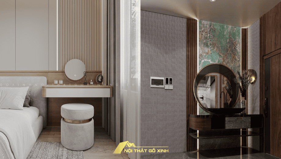 Bàn trang điểm gỗ óc chó – Linh hồn của phòng ngủ thượng lưu