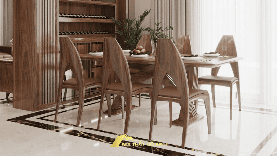 Bộ bàn ăn gỗ óc chó 6 ghế