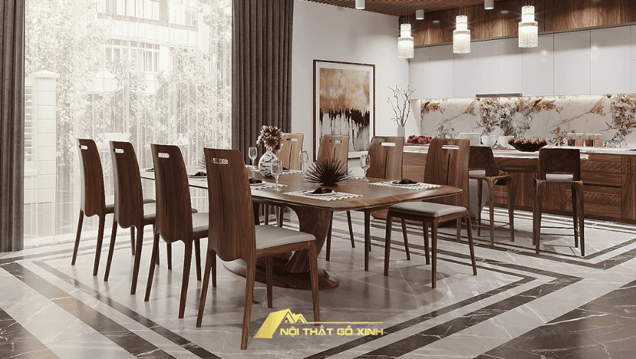Bộ bàn ăn gỗ óc chó đẹp, hiện đại, tự nhiên, cao cấp