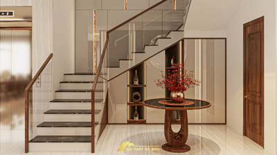 Cầu thang gỗ óc chó - Vẻ đẹp đẳng cấp biệt thự