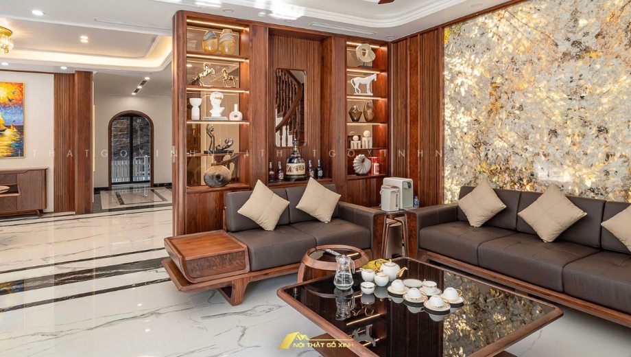 Chất liệu của sofa gỗ óc chó bọc da
