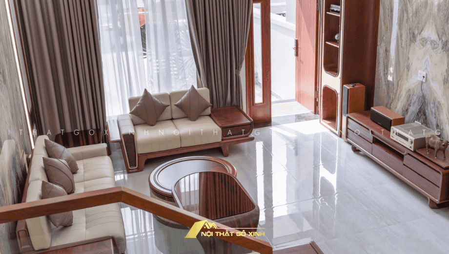Chọn kích thước và vị trí đặt sofa chữ L gỗ óc chó