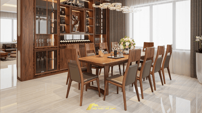 Chọn số ghế bàn ăn gỗ óc chó theo phong thủy để gia đình hạnh phúc