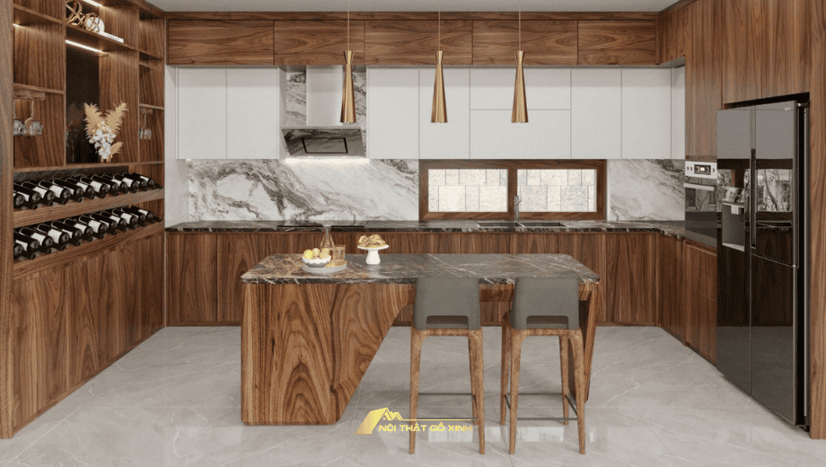 Hướng dẫn chọn và bảo quản bàn đảo gỗ óc chó đá marble