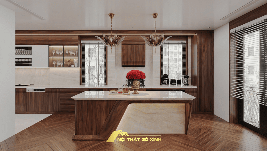 Lợi ích của bàn đảo gỗ óc chó đá marble