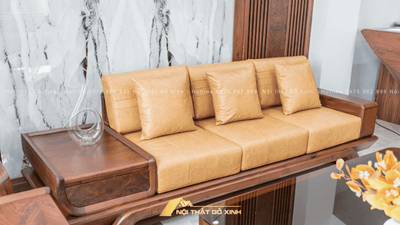 Mẫu sofa chữ I gỗ óc chó đẹp và hiện đại nhất