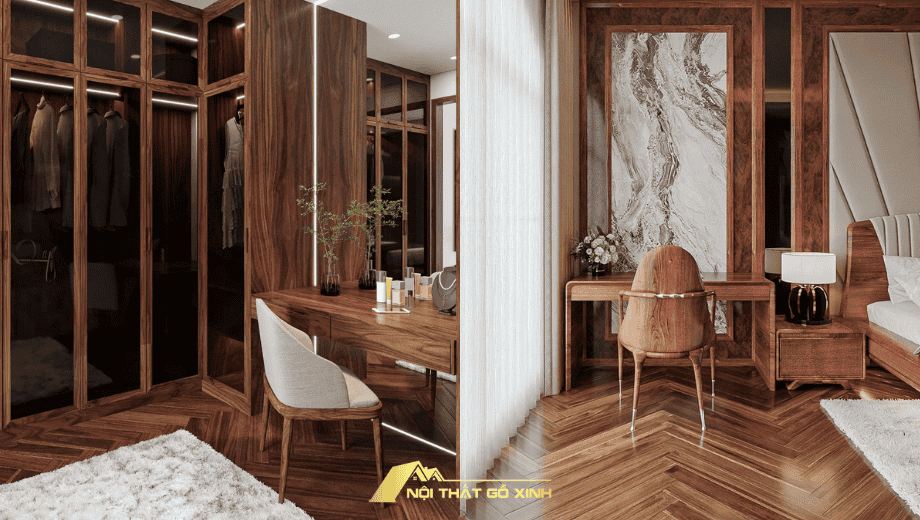Phong cách bàn trang điểm gỗ óc chó đa dạng