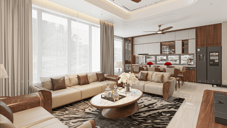 Sofa chữ I gỗ óc chó bo góc – Chân chữ U