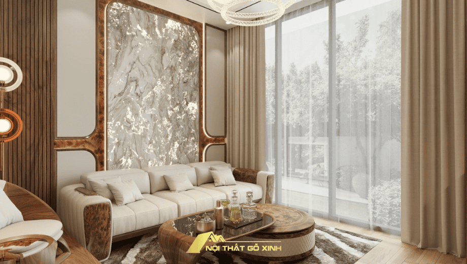 Sofa chữ I gỗ óc chó phong cách luxury – Bọc nhung