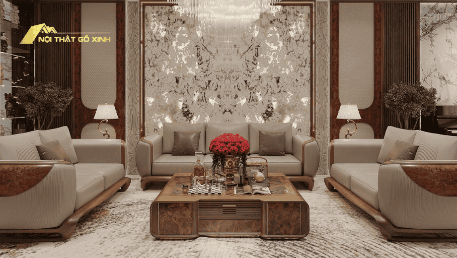 Thẩm mỹ của sofa gỗ óc chó bọc da
