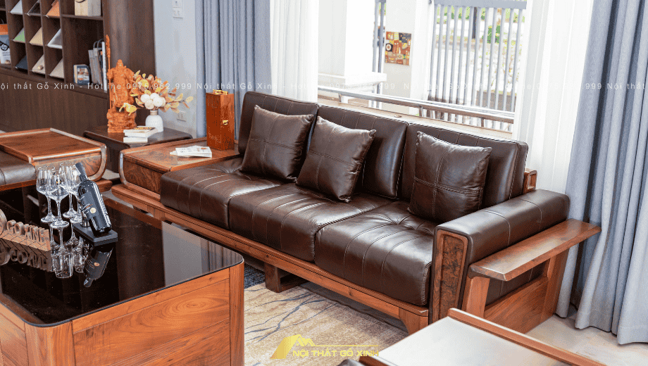 Thẩm mỹ độc đáo của sofa chữ L gỗ óc chó