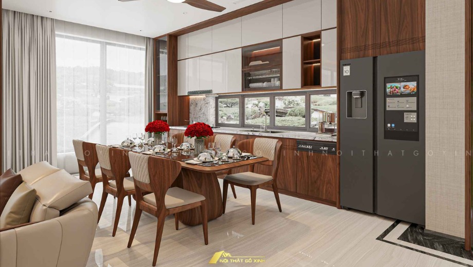 Thiết Kế Nội Thất Phòng Bếp Gỗ Óc Chó