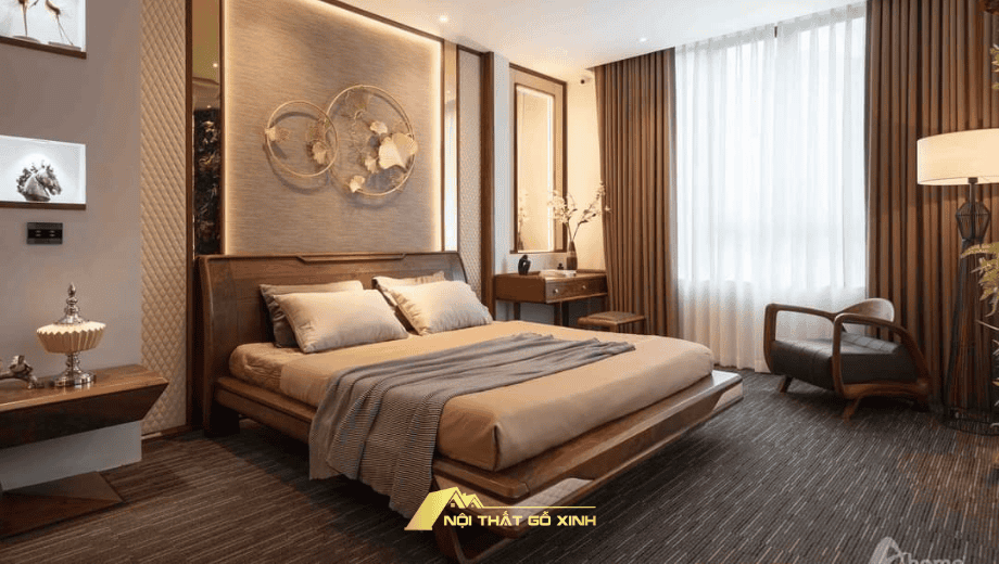 Thiết kế nội thất phòng ngủ gỗ óc chó