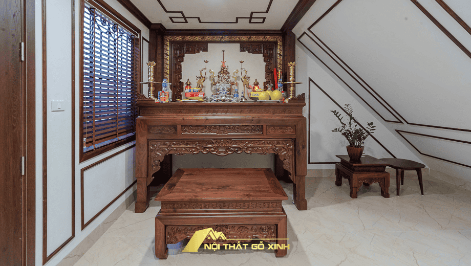 Thiết Kế Phòng Thờ Gỗ Óc Chó Phong Cách Cổ Điển