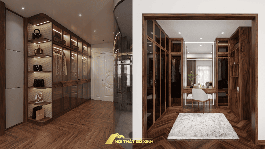 Tủ quần áo gỗ óc chó phù hợp với không gian phòng ngủ hiện đại