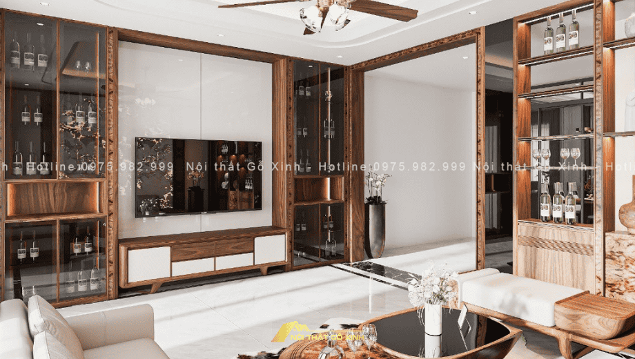 Tủ rượu gỗ óc chó âm tường