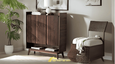 Xu hướng tủ giày gỗ óc chó bền đẹp đa năng kết hợp kệ trang trí