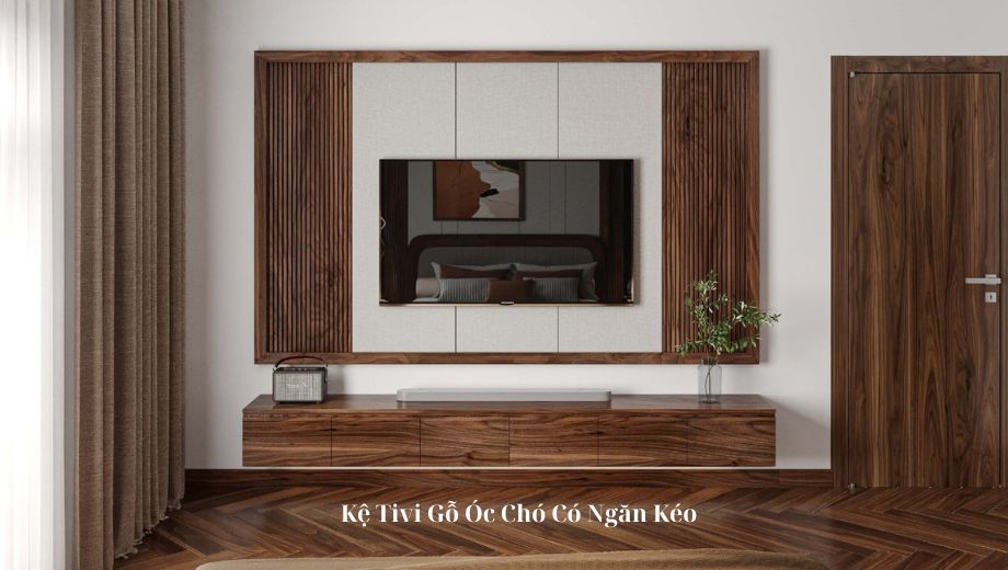 Kệ tivi gỗ óc chó có ngăn kéo 