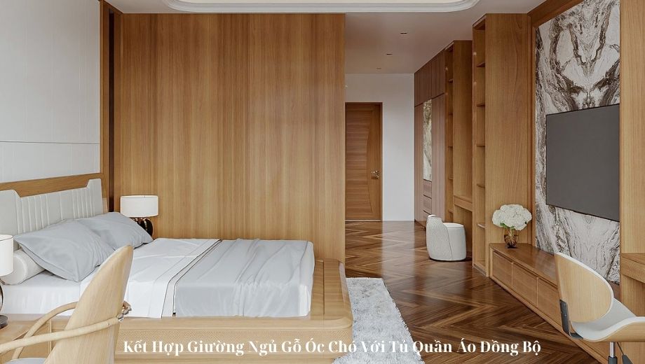 Kết hợp giường ngủ gỗ óc chó cho đồng bộ với tủ quần áo