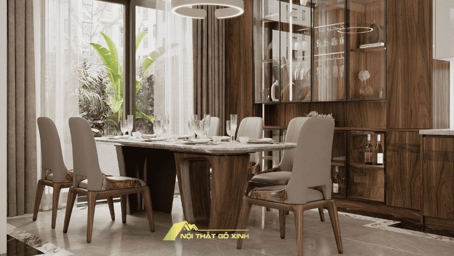 phòng bếp nội thất gỗ óc chó 