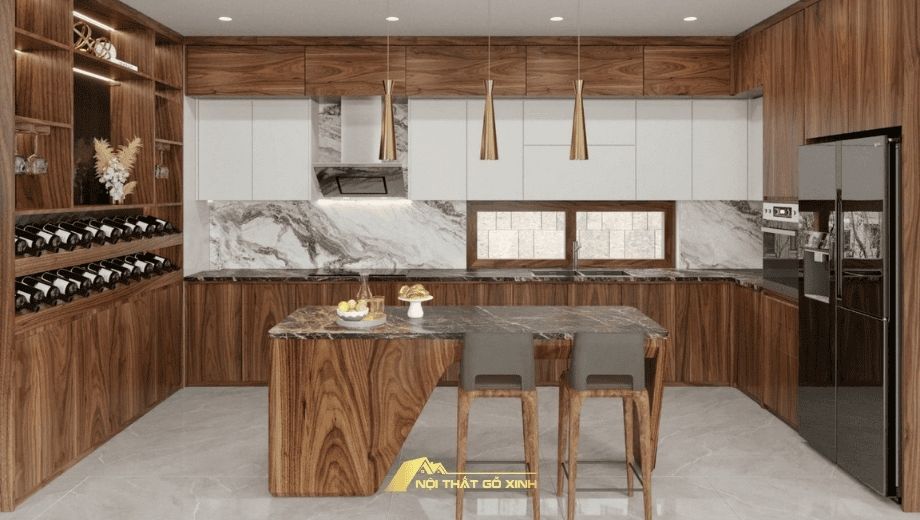 Tủ bếp gỗ óc chó cao cấp