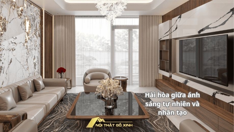Nội thất gỗ óc chó hài hòa giữa ánh sáng tự nhiên và nhân tạo