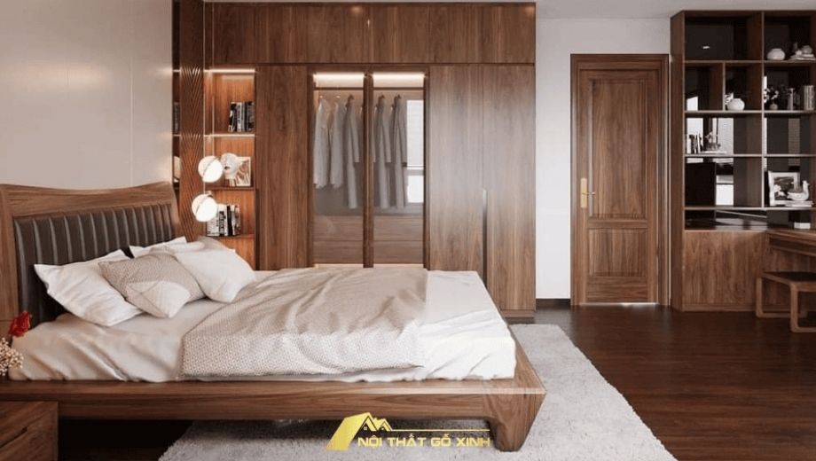 Đèn thả trần trong phòng ngủ gỗ óc chó 