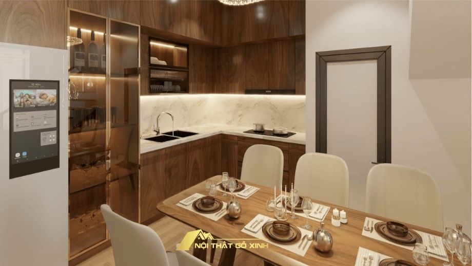 Nội thất tủ bếp gỗ óc chó đa năng tiện dụng 