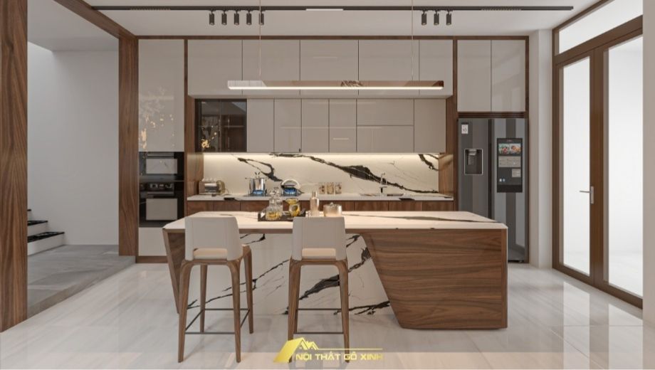 Phòng bếp gỗ óc chó