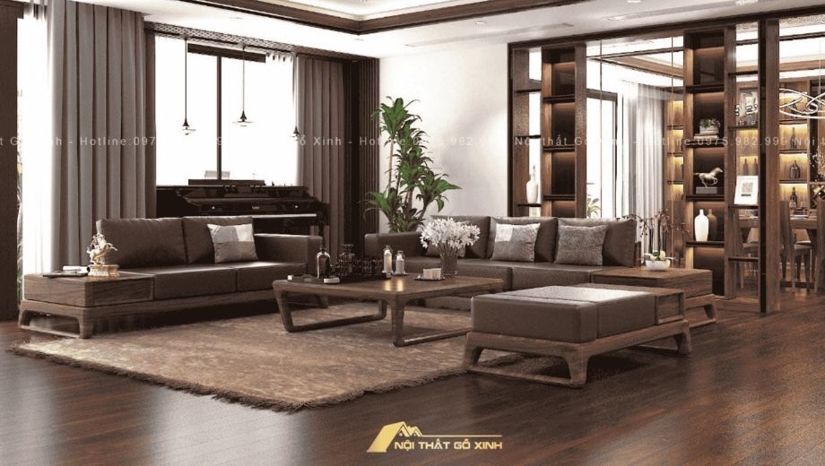 Phòng khách gỗ óc chó