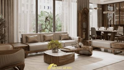Bàn trà gỗ óc chó tạo điểm nhấn tinh tế cho chung cư