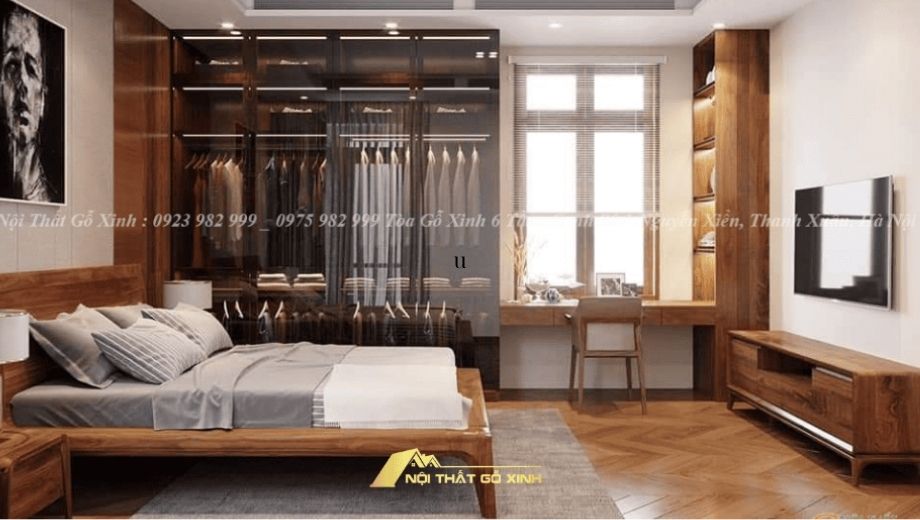 Tủ quần áo gỗ óc chó nâu trầm mang năng lượng mạnh mẽ ấm áp 