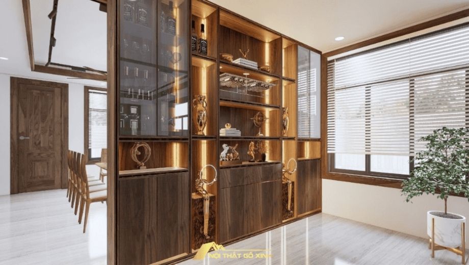 Tủ rượu dùng đèn led hỗ trợ tăng tính thẩm mỹ 
