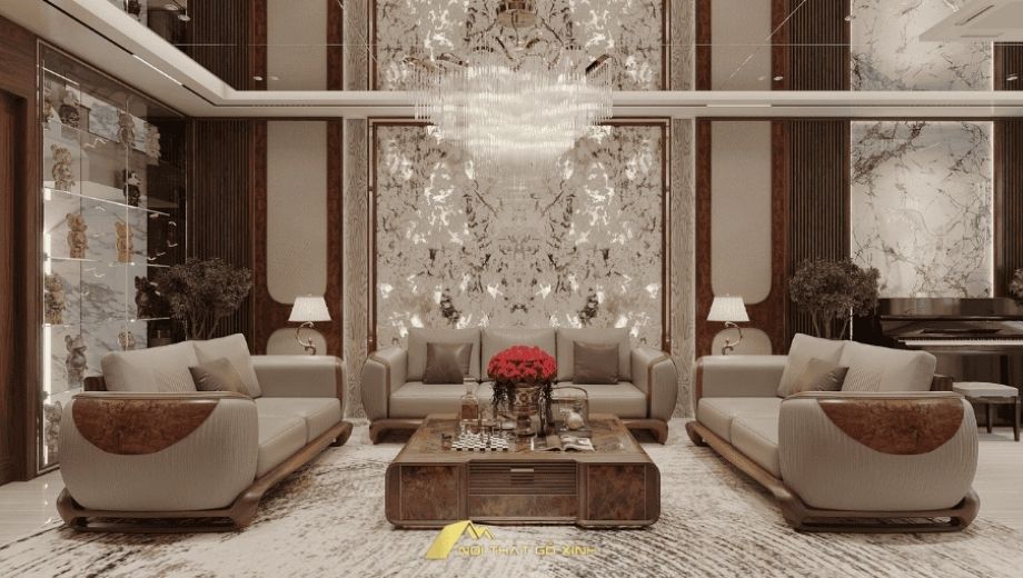 Sofa gỗ óc chó thiết kế vững chãi tạo cảm giác sang tọng quyền uy 