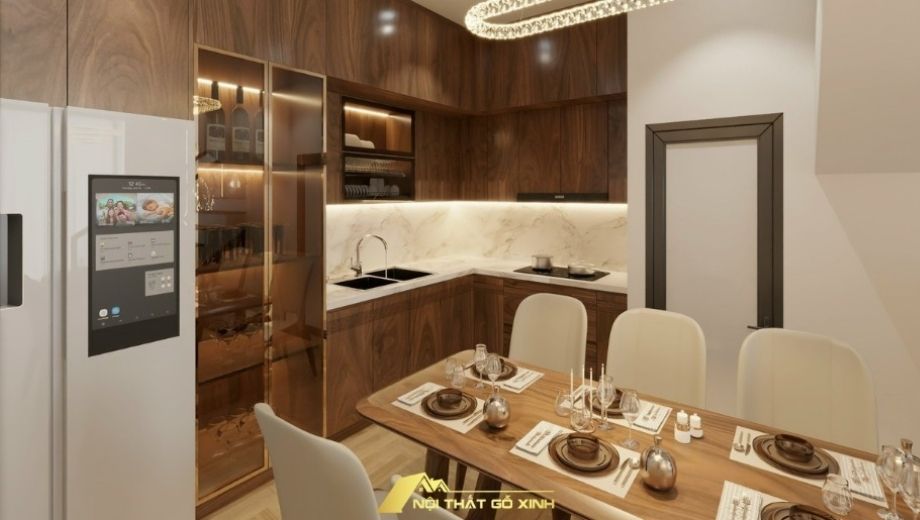 Phòng bếp gỗ óc chó -giữ lửa ấm và tài lộc 