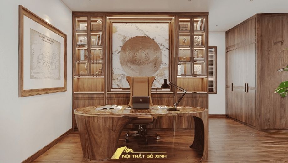 Thiết kế phòng làm việc gỗ óc chó