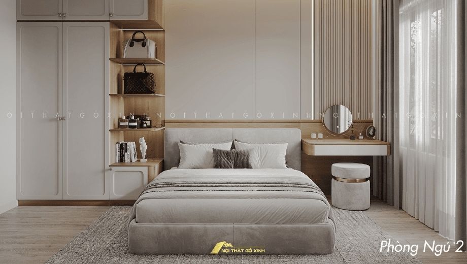 Phong cách ngủ gỗ óc chó bọc da phong cách hiện đại tối giản 