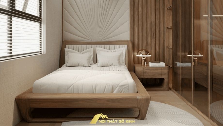 Phòng ngủ gỗ óc chó tối giản 