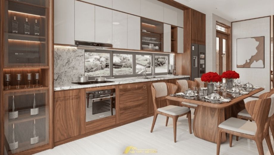 Tủ bếp phong cách hiện đại tối giản đường nét thanh thoát 