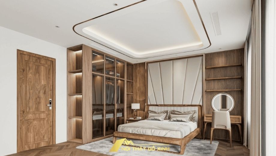 Tủ quần áo và bàn trang điểm tựa sát tường tiết kiệm diện tích 