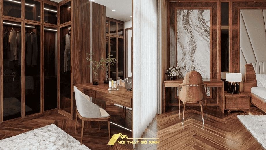 Đặc điểm của bàn phấn gỗ óc chó trong thiết kế nội thất 