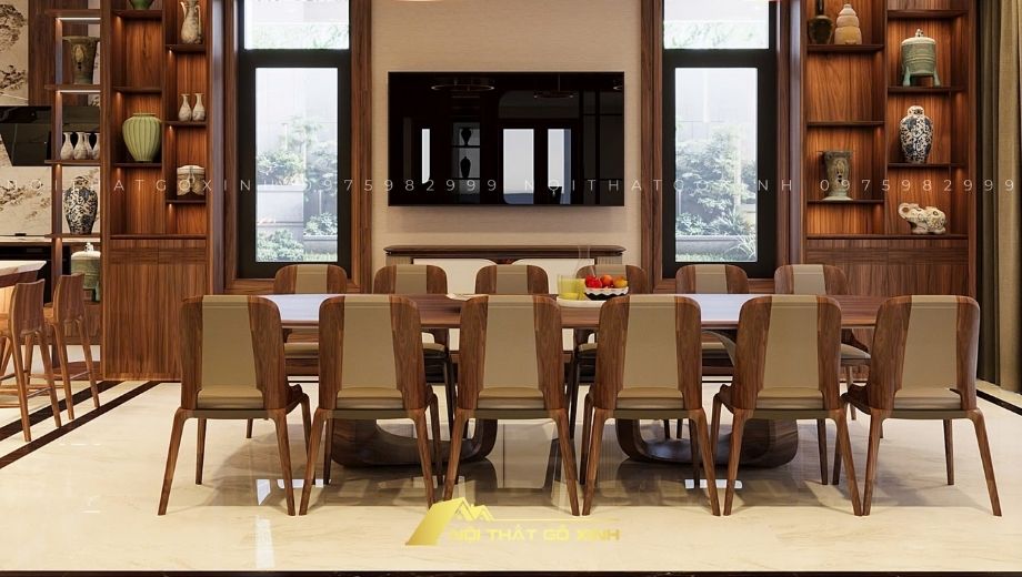 Bàn ghế ăn gỗ óc chó tiện nghi 