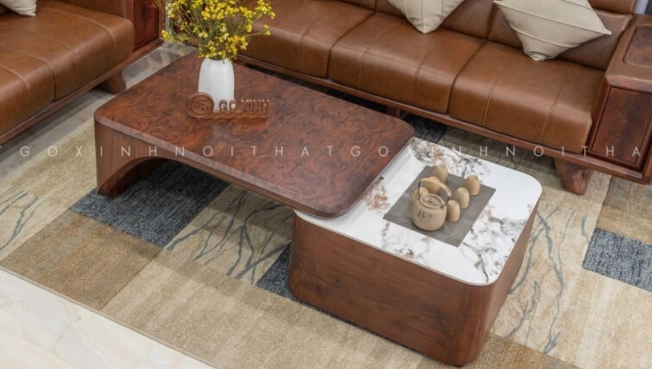 Bàn trà gỗ óc chó phong cách hiện đại
