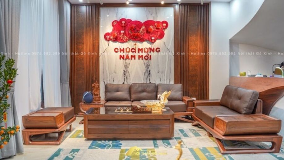 Bàn trà kết hợp nội thất gỗ óc chó