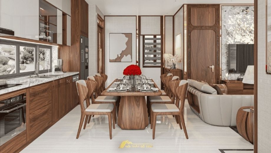 bộ bàn ăn gỗ óc chó nhà gỗ xinh