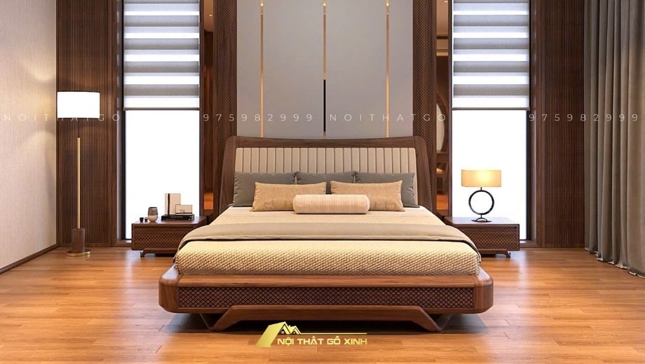 Giường gỗ óc chó nguyên khối 