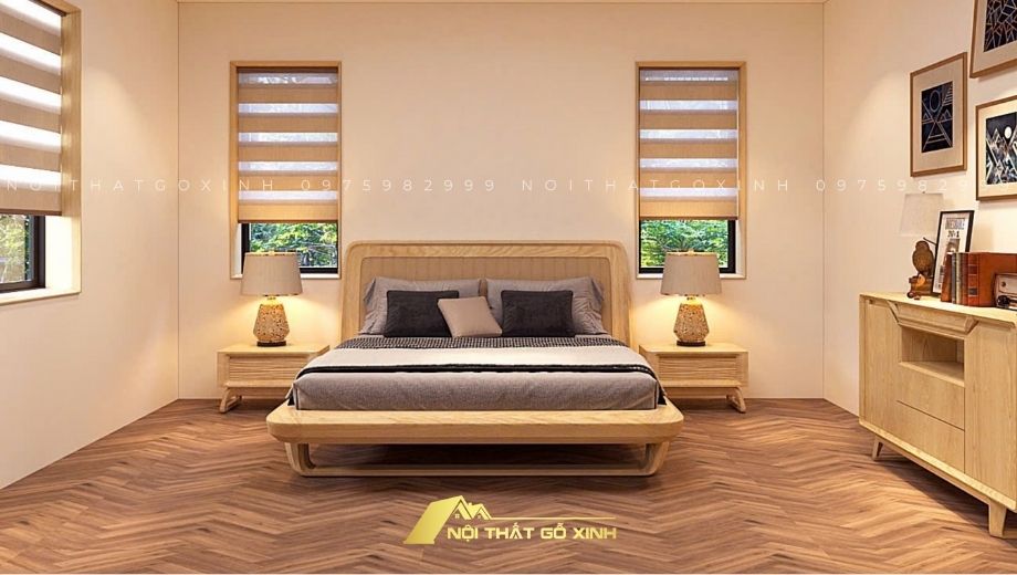 Giường ngủ gỗ óc chó hiện đại 